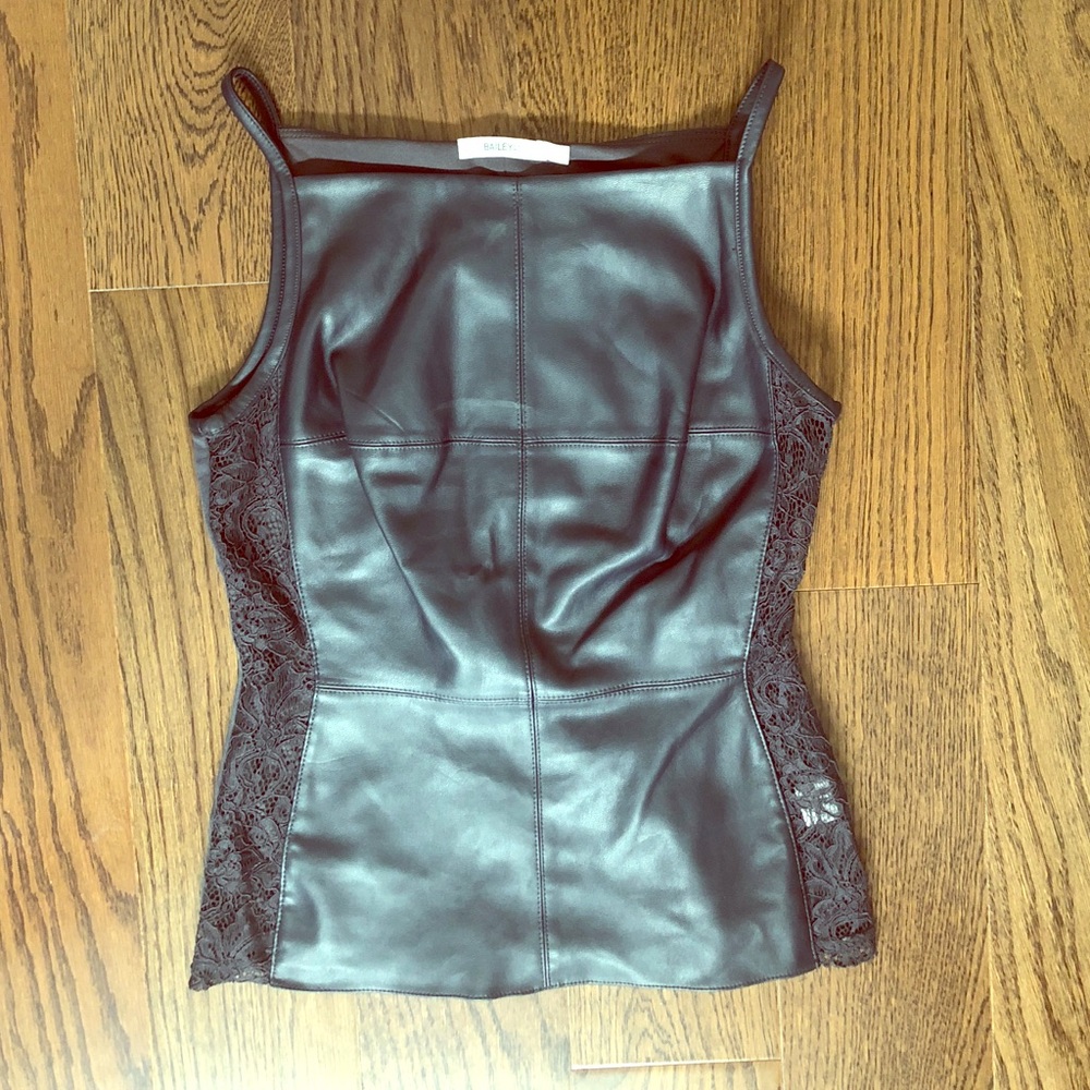 Sexy leather looking top with side lace panels
